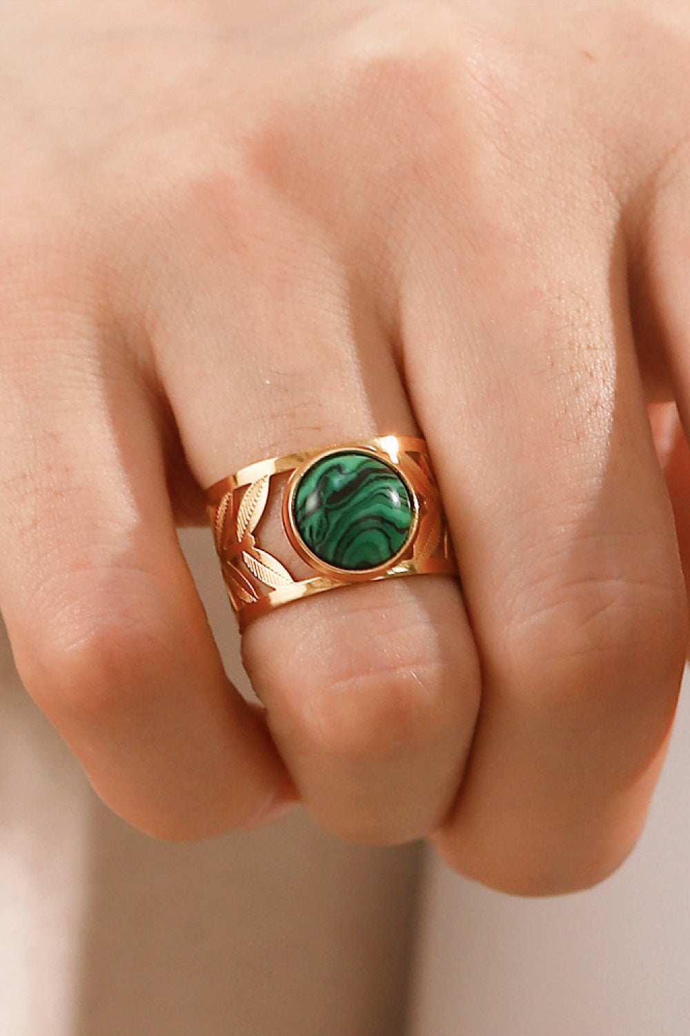 18k Gold Plated Malachite Leaf Ring - Supernovarieties Boutique