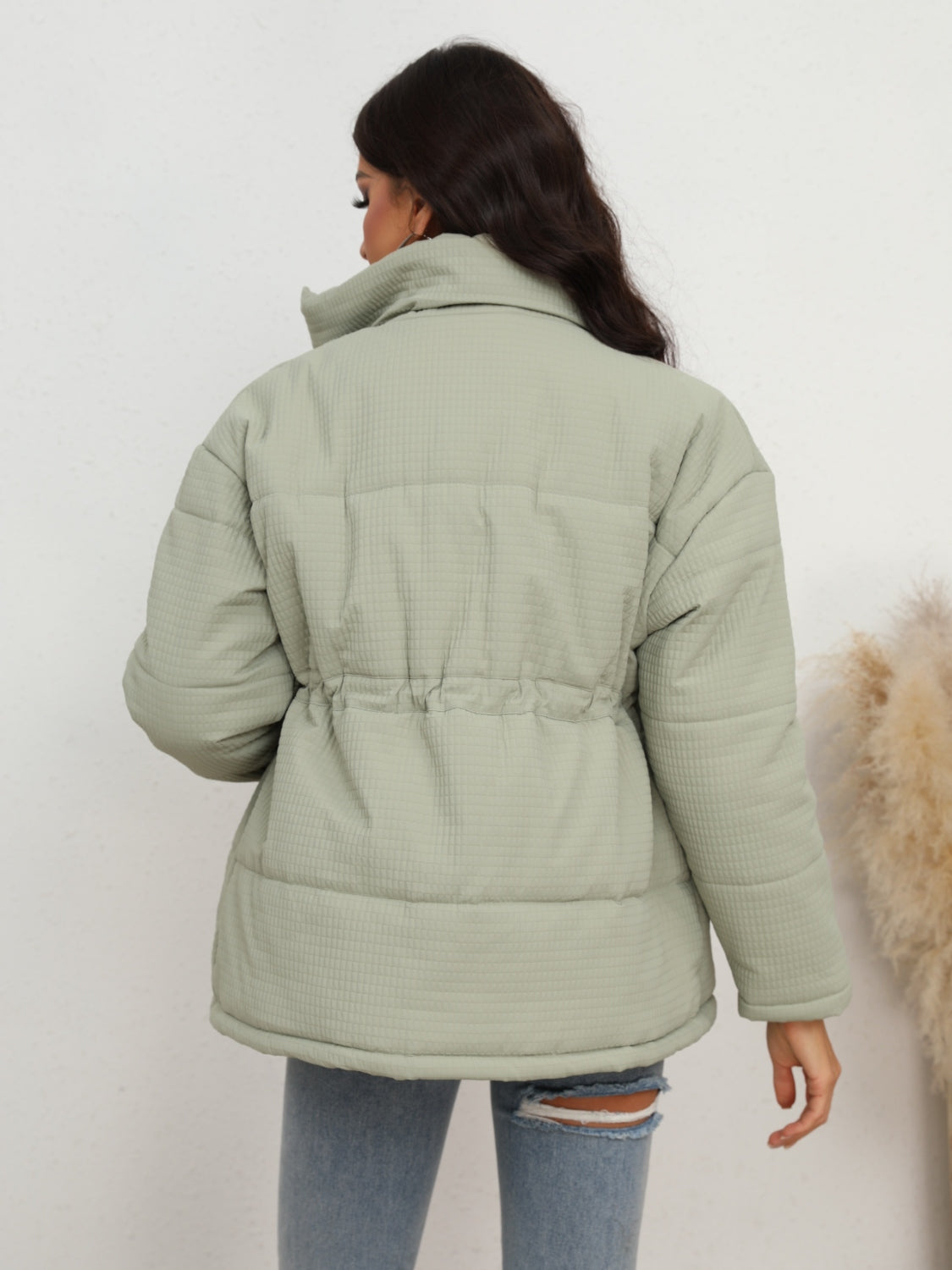 Drawstring Waist Zip-Up Puffer Jacket - Supernovarieties Boutique