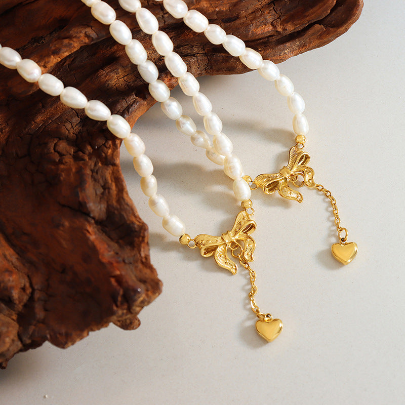 Titanium Steel Freshwater Pearl Heart Necklace - Supernovarieties Boutique