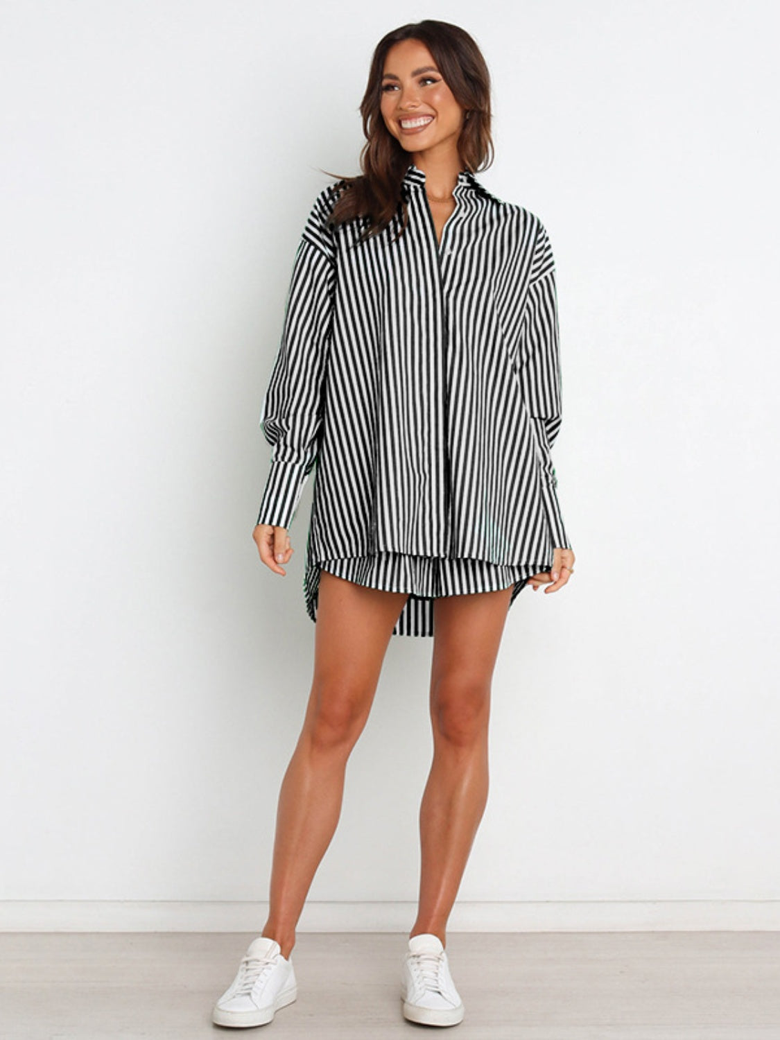 Striped Dropped Shoulder Shirt and Shorts Set - Supernovarieties Boutique
