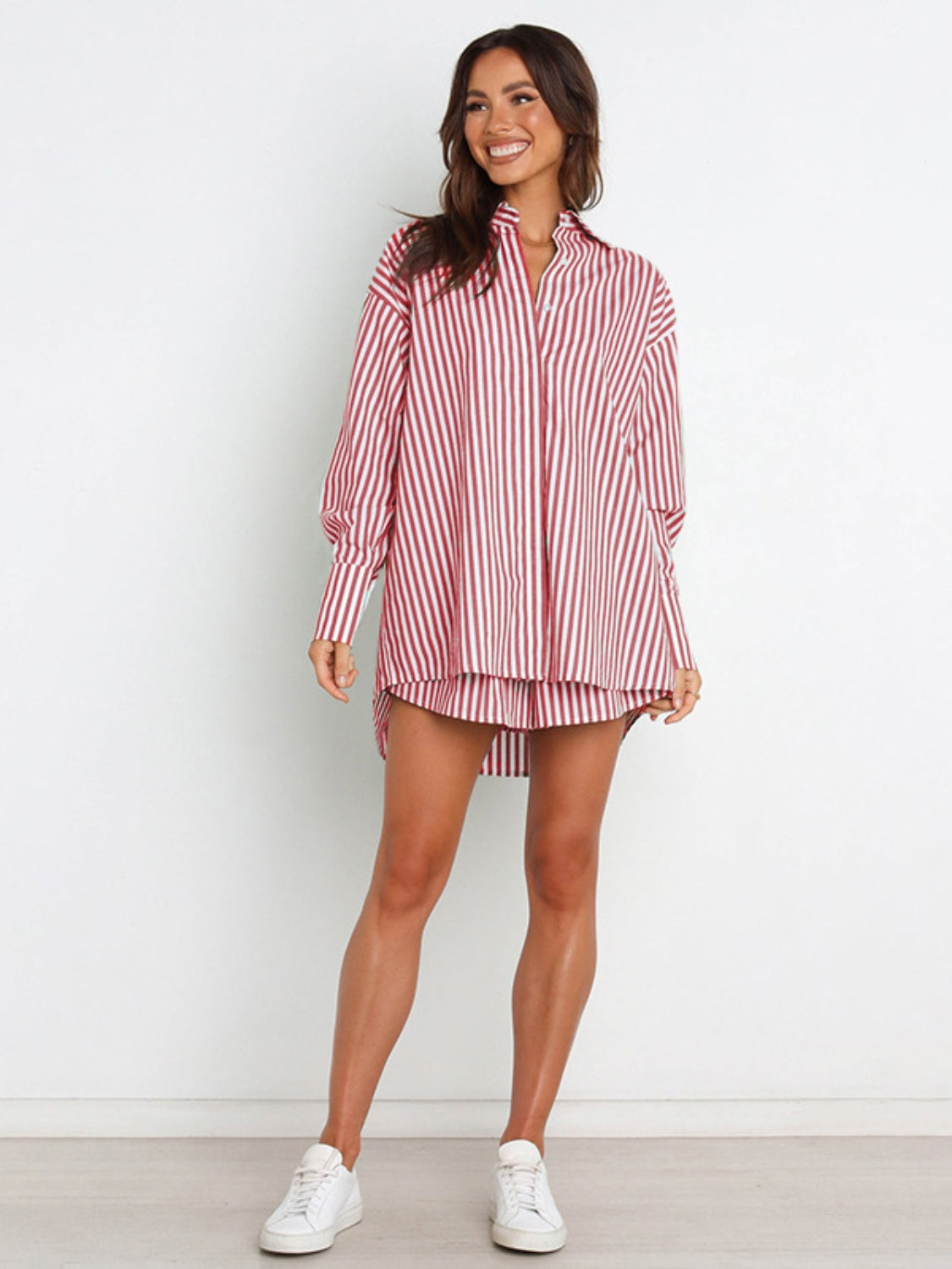 Striped Dropped Shoulder Shirt and Shorts Set - Supernovarieties Boutique