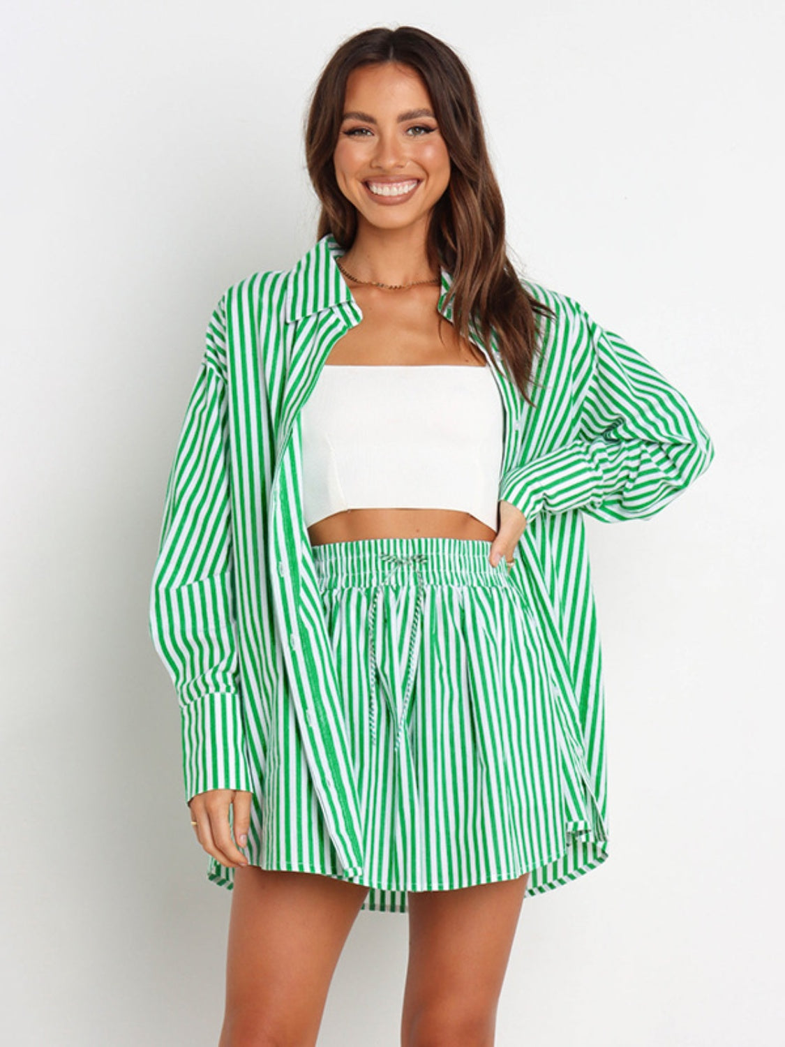Striped Dropped Shoulder Shirt and Shorts Set - Supernovarieties Boutique