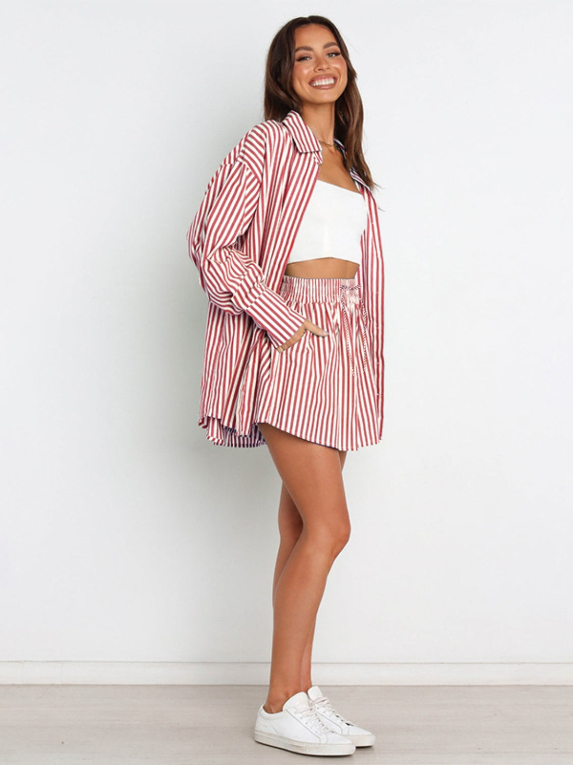 Striped Dropped Shoulder Shirt and Shorts Set - Supernovarieties Boutique