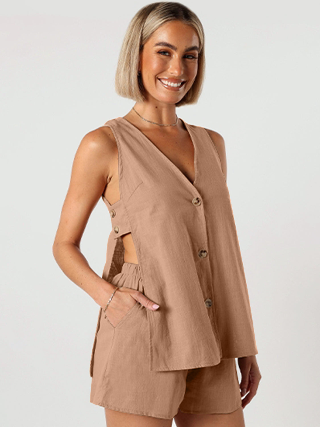 Full Size Button Up Top and Shorts Set - Supernovarieties Boutique