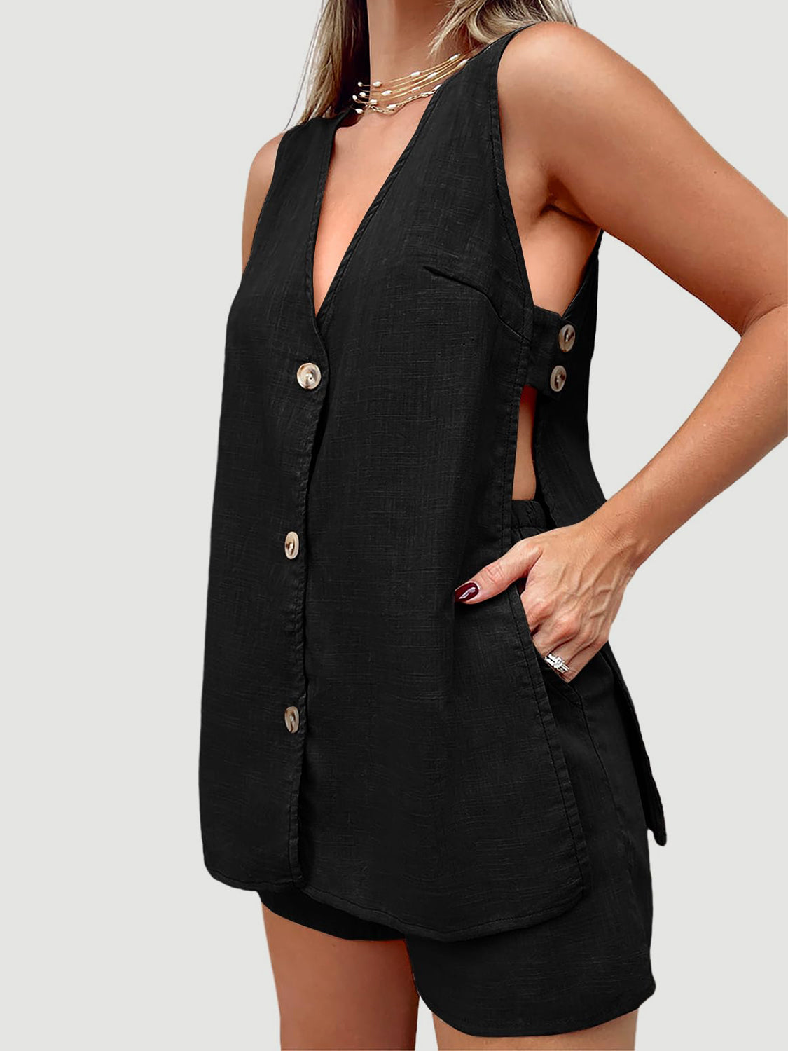 Full Size Button Up Top and Shorts Set - Supernovarieties Boutique