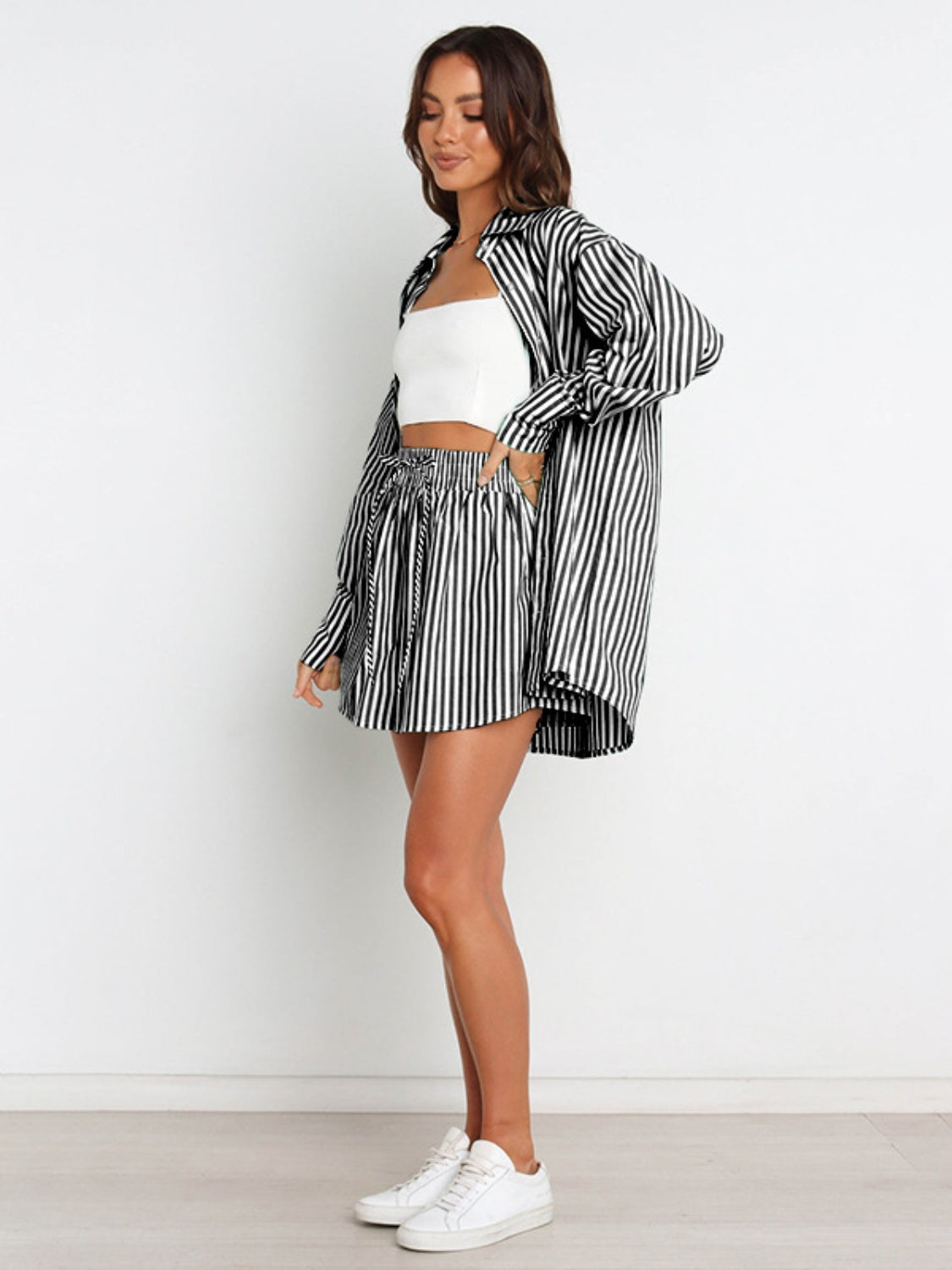 Striped Dropped Shoulder Shirt and Shorts Set - Supernovarieties Boutique