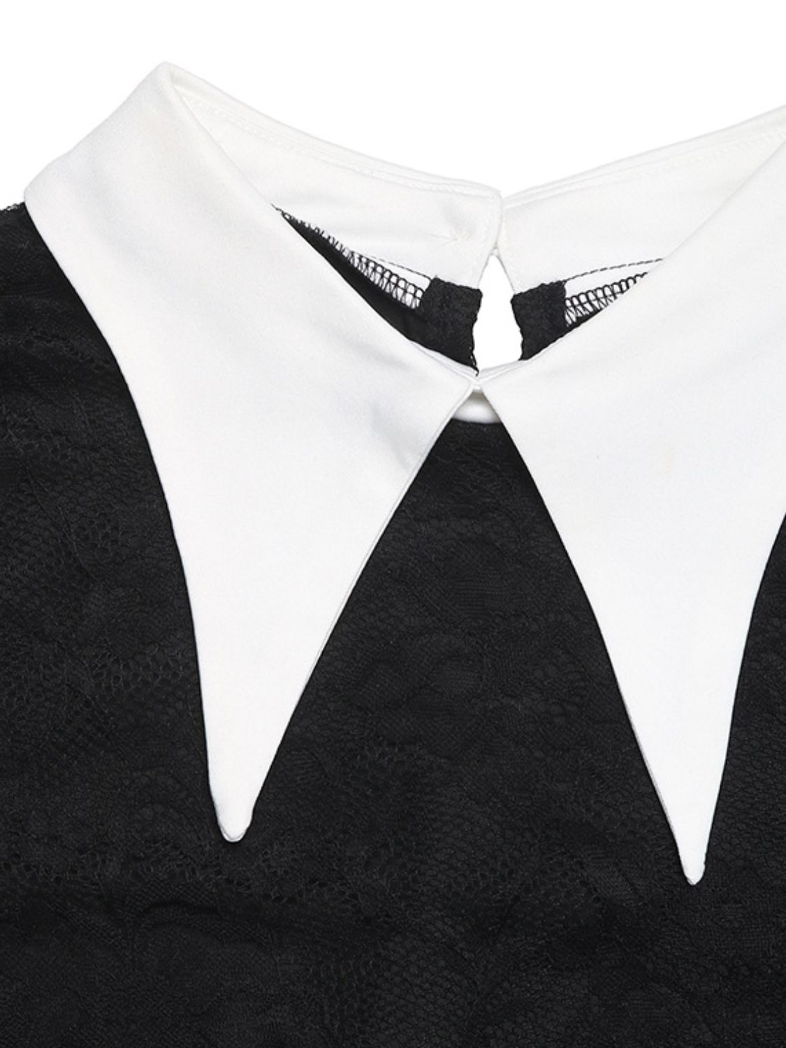 Perfee Lace Contrast Collared Neck Long Sleeve Midi Dress - Supernovarieties Boutique