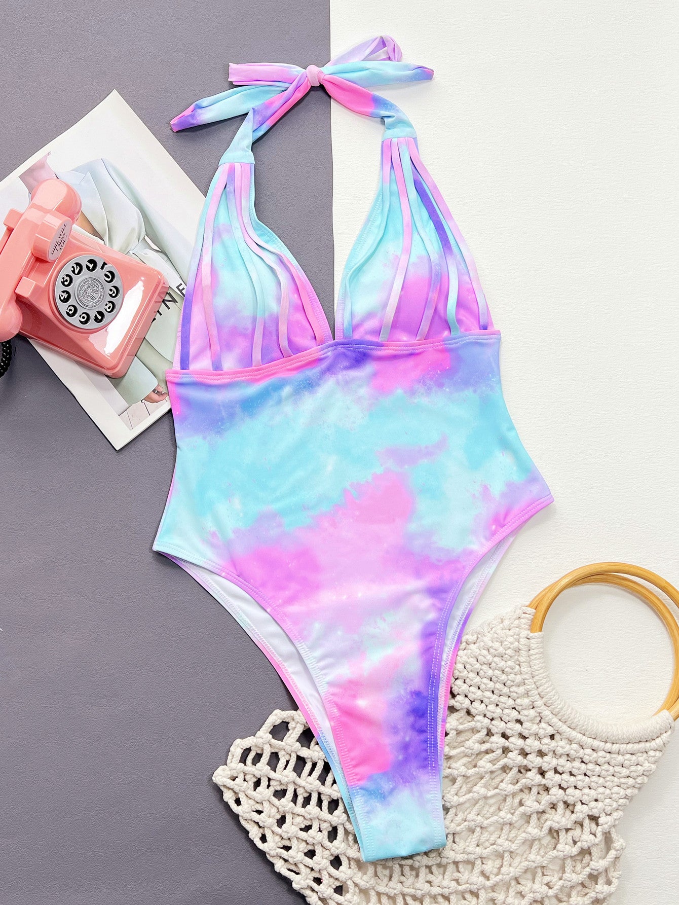 Tie-Dye Halter Neck One-Piece Swimsuit - Supernovarieties Boutique