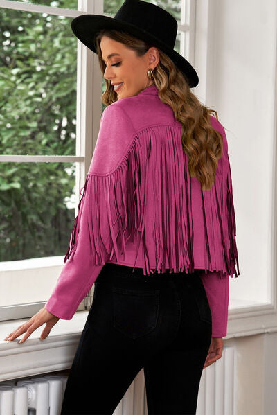 Fringe Trim Lapel Collar Cropped Blazer - Supernovarieties Boutique