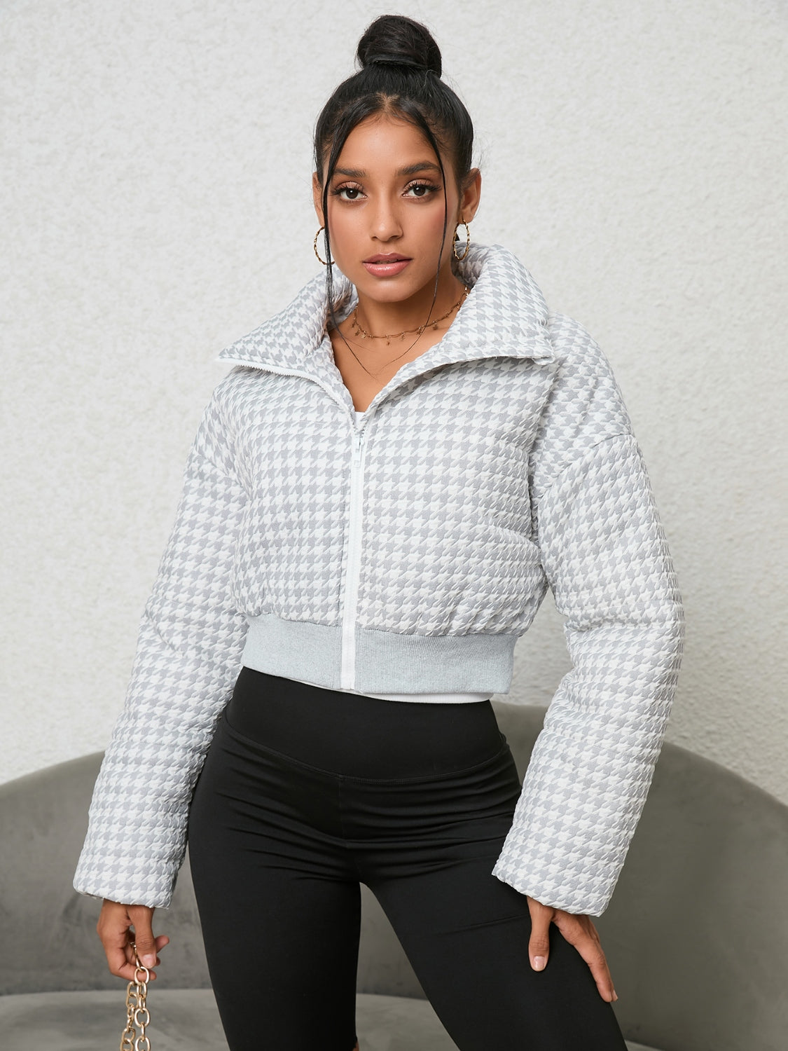 Houndstooth Zip-Up Jacket - Supernovarieties Boutique