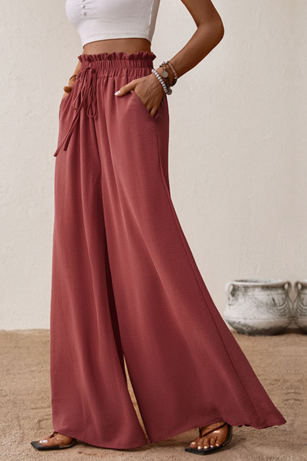 Smocked Paperbag Waist Wide Leg Pants - Supernovarieties Boutique