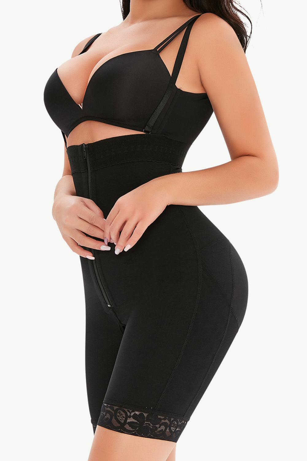 Full Size Lace Detail Zip-Up Under-Bust Shaping Bodysuit - Supernovarieties Boutique