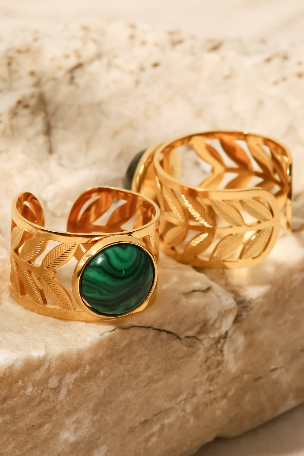 18k Gold Plated Malachite Leaf Ring - Supernovarieties Boutique