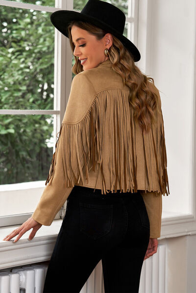 Fringe Trim Lapel Collar Cropped Blazer - Supernovarieties Boutique