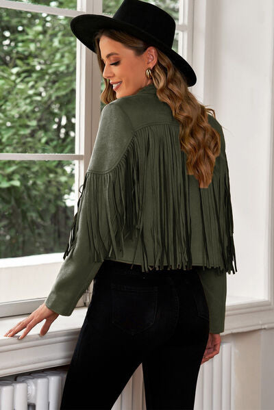 Fringe Trim Lapel Collar Cropped Blazer - Supernovarieties Boutique