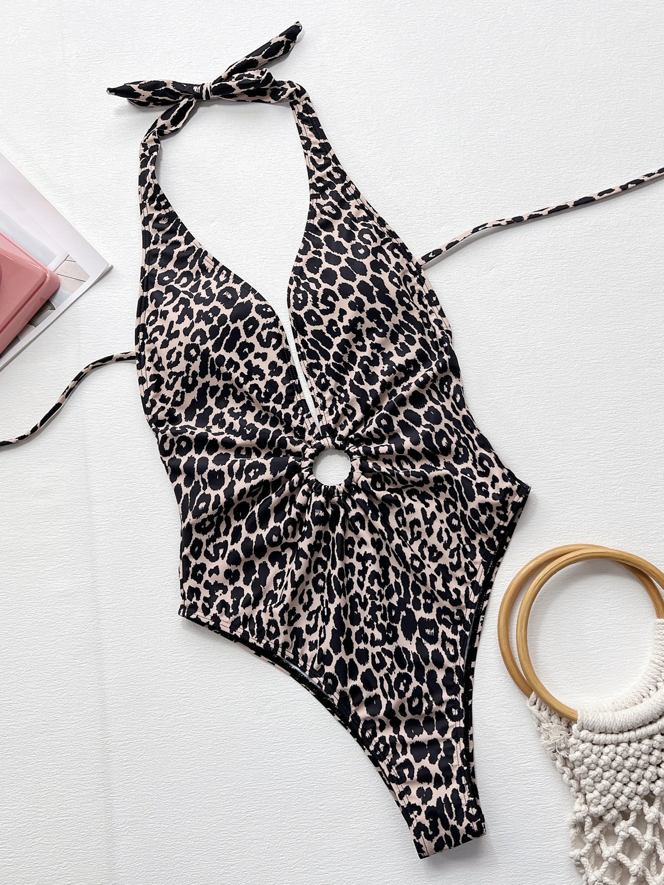 Leopard Halter Neck Ring Detail One-Piece Swimsuit - Supernovarieties Boutique