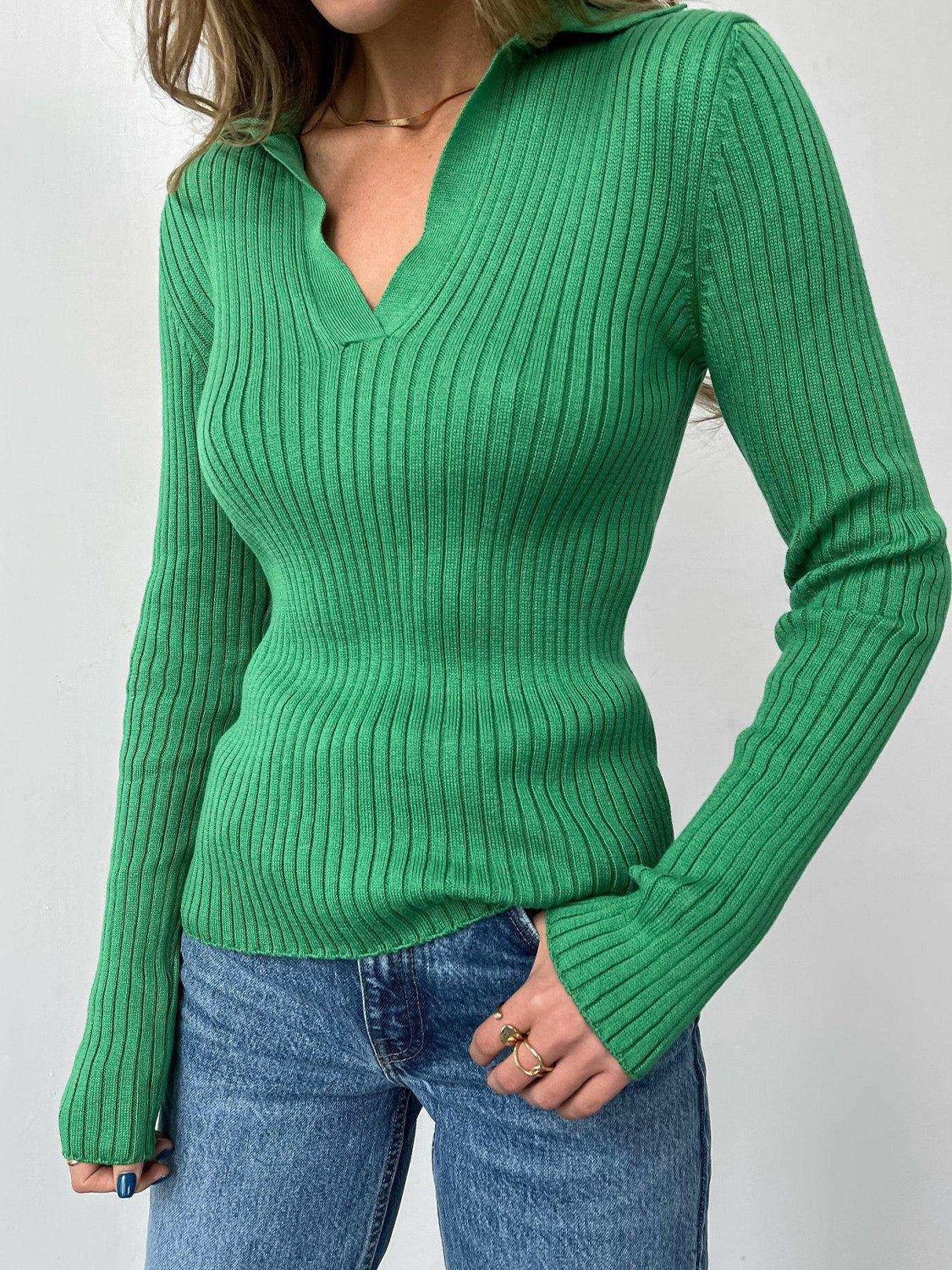 Johnny Collar Rib-Knit Top - Supernovarieties Boutique