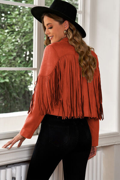 Fringe Trim Lapel Collar Cropped Blazer - Supernovarieties Boutique