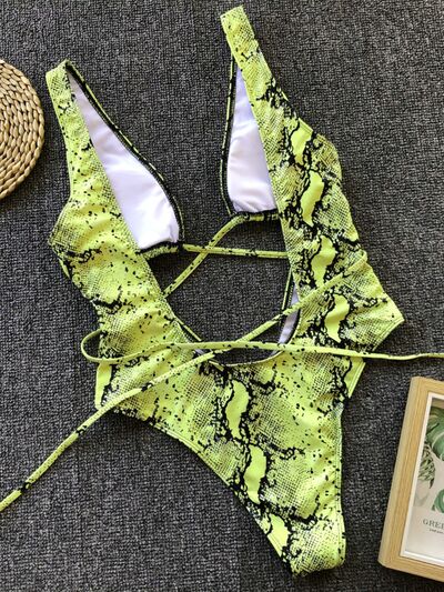 Lace-Up Backless Plunge One-Piece Swimwear - Supernovarieties Boutique