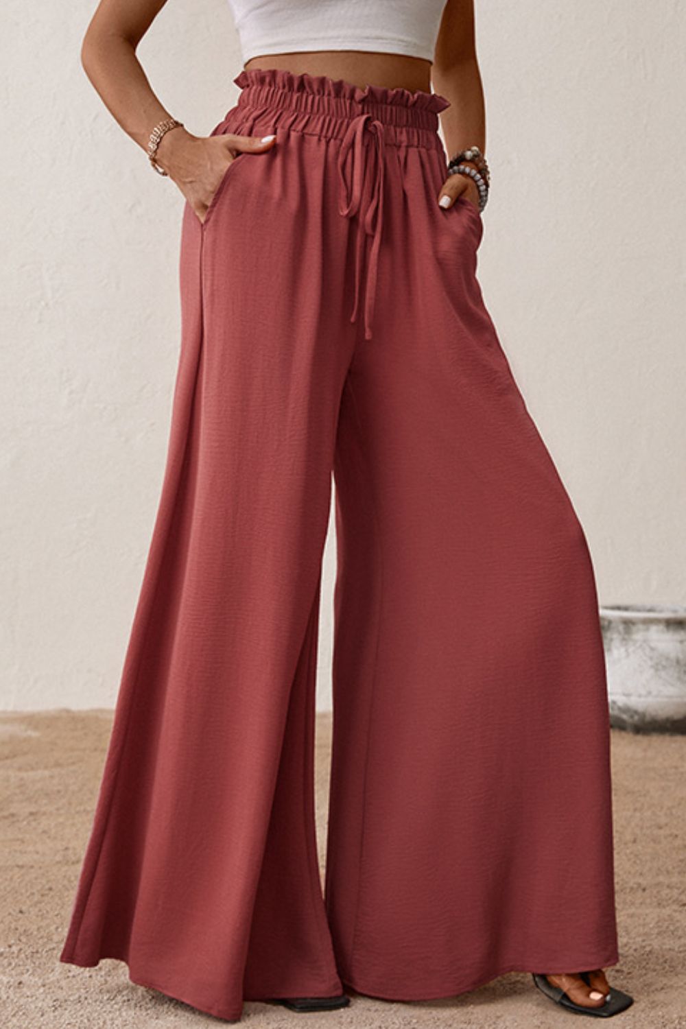 Smocked Paperbag Waist Wide Leg Pants - Supernovarieties Boutique