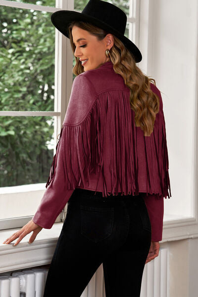 Fringe Trim Lapel Collar Cropped Blazer - Supernovarieties Boutique