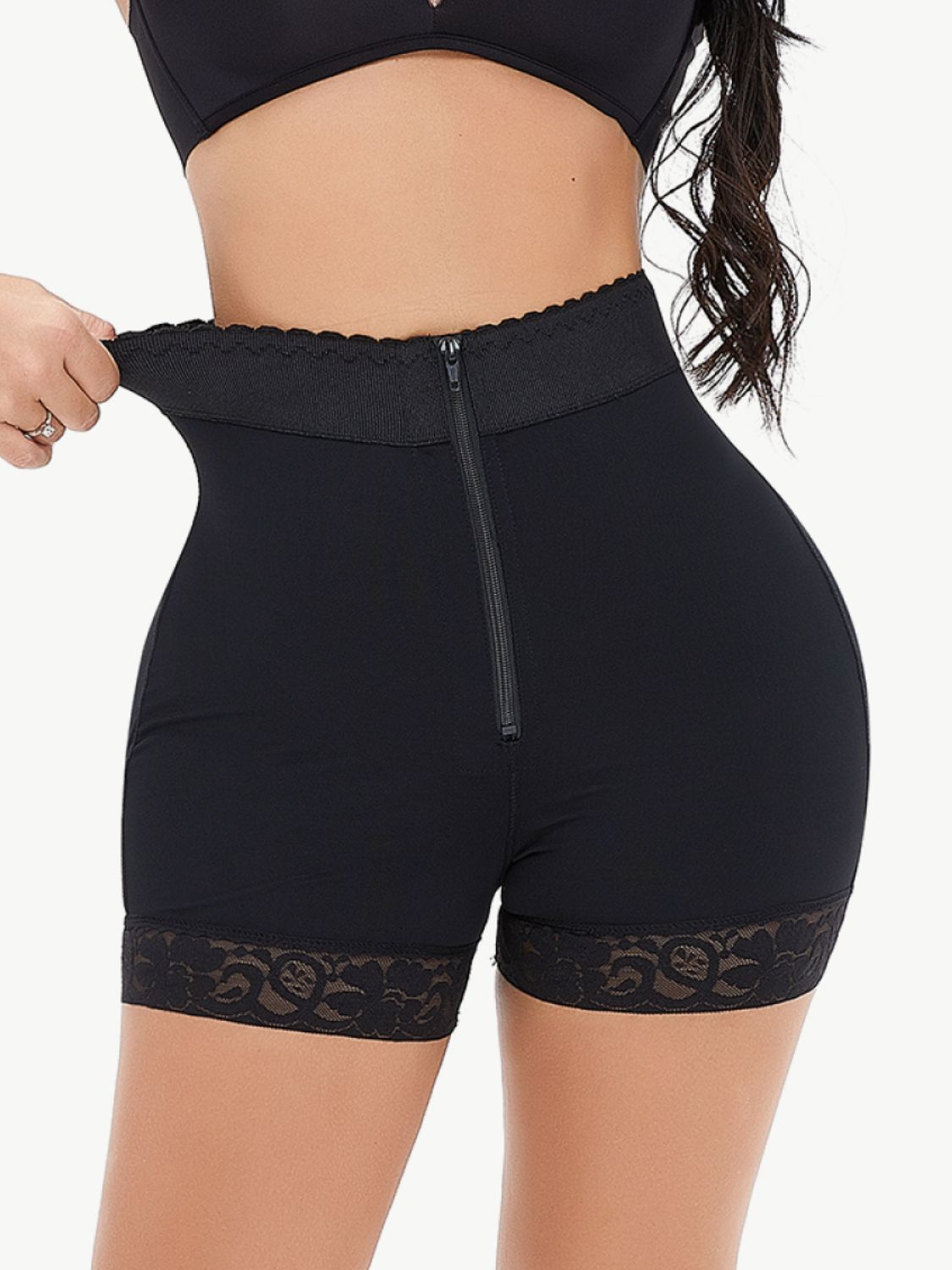 Full Size Zip-Up Lace Trim Shaping Shorts - Supernovarieties Boutique