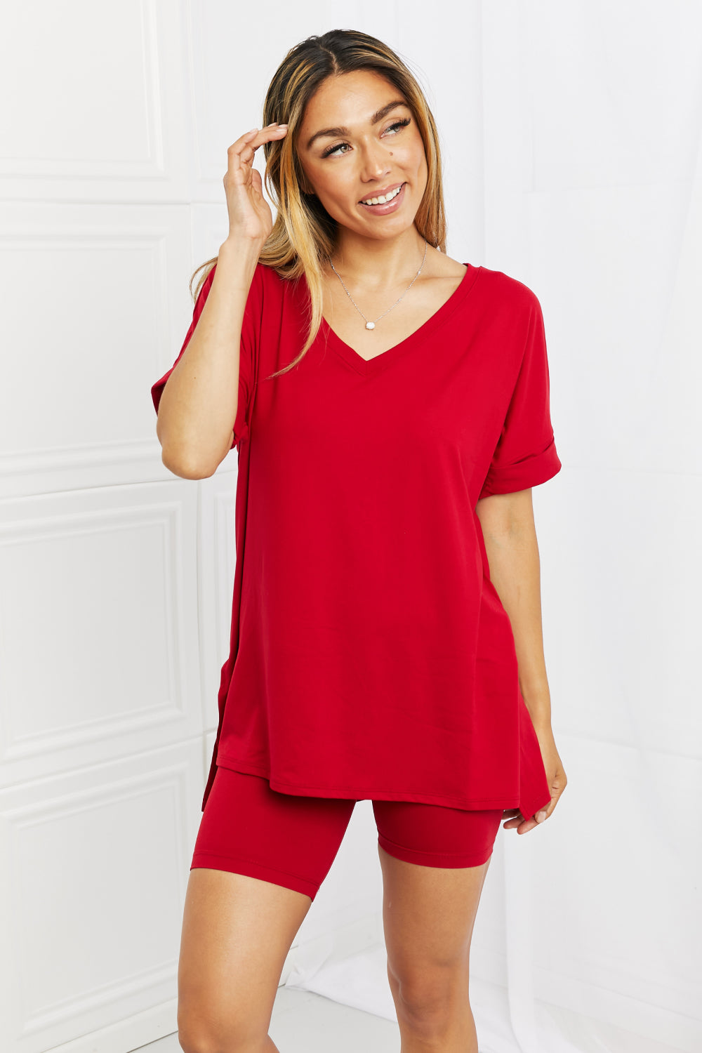 Zenana Full Size Quiet Moments Brushed Lounge Set in Burgundy - Supernovarieties Boutique