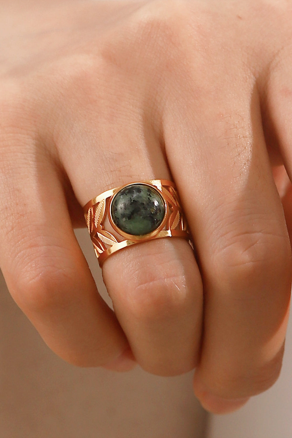 18k Gold Plated Malachite Leaf Ring - Supernovarieties Boutique