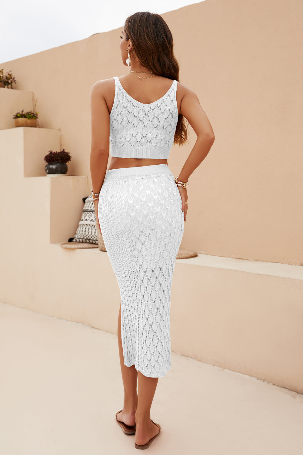 Openwork Cropped Tank and Split Skirt Set - Supernovarieties Boutique