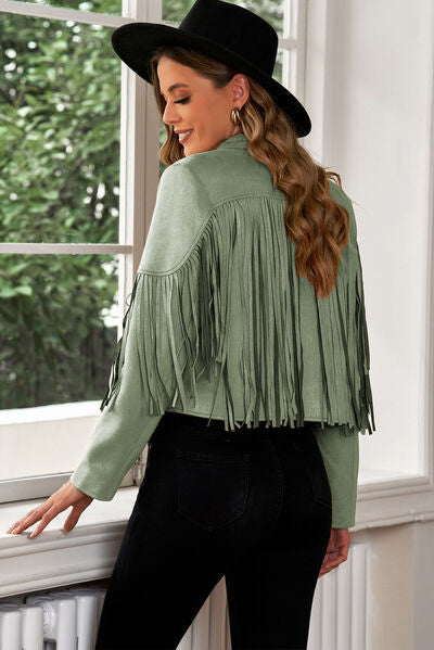 Fringe Trim Lapel Collar Cropped Blazer - Supernovarieties Boutique