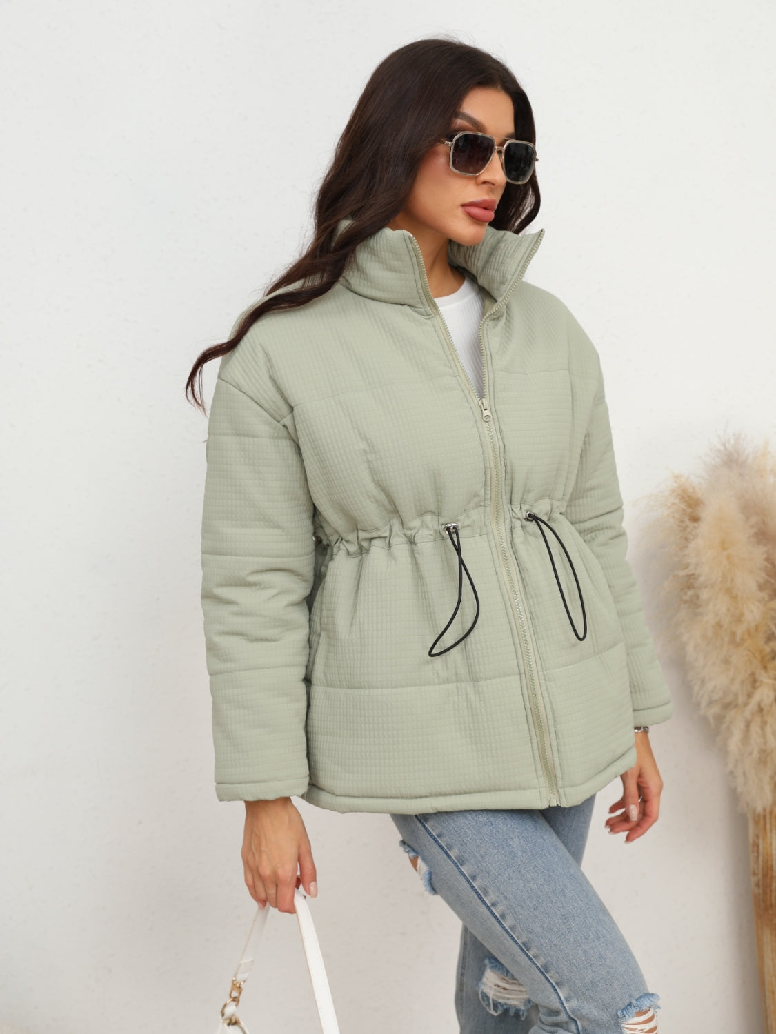 Drawstring Waist Zip-Up Puffer Jacket - Supernovarieties Boutique