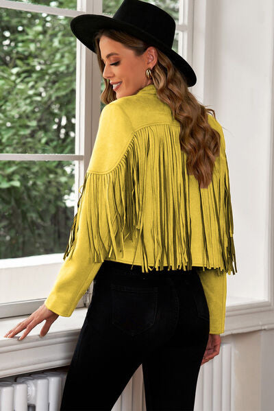 Fringe Trim Lapel Collar Cropped Blazer - Supernovarieties Boutique